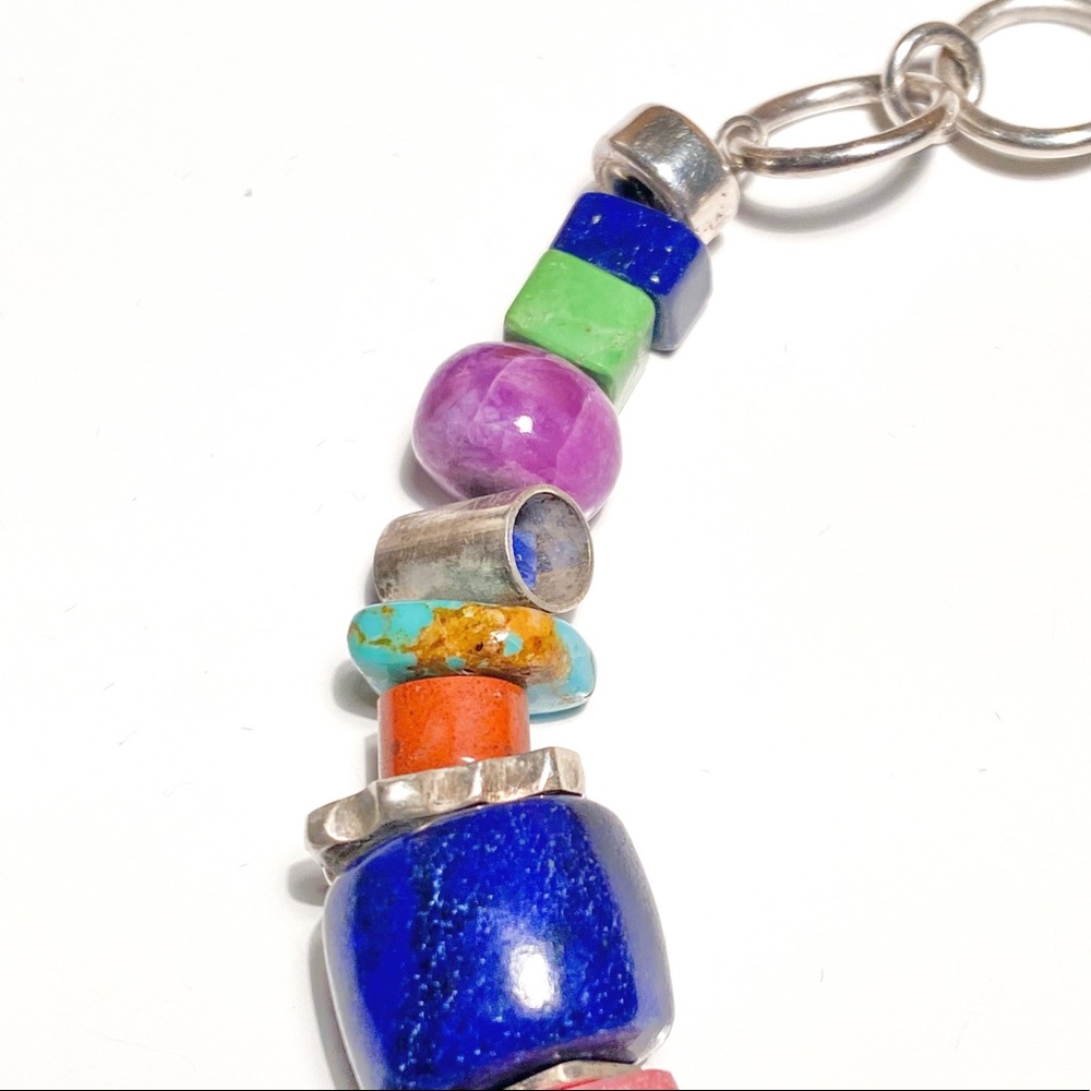 Harold Lujan Unsigned Bracelet w/ Sterling Hand Stamped Beads & Hand Cut Stones - Picture 11 of 16
